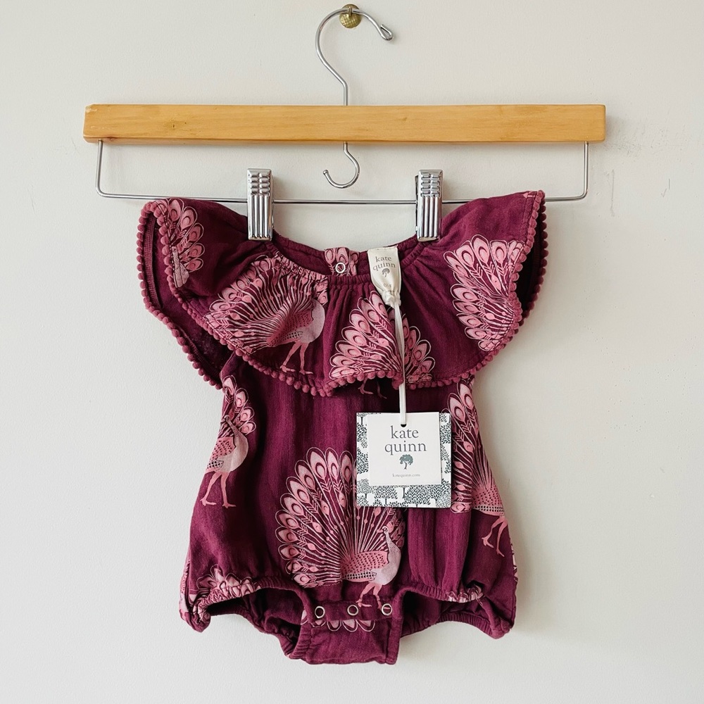 Kate Quinn organic cotton ruffle bubble romper peacock playsuit bodysuit NWT